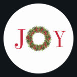 Christmas Joy Stickers<br><div class="desc">Dieser große runde Aufkleber wird mit einem festlichen Weihnachtskreidedruck in Joy gezeigt. Passen Sie dieses Objekt an oder kaufen Sie,  wie es ist.</div>