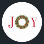 Christmas Joy Stickers<br><div class="desc">Dieser große runde Aufkleber wird mit einem festlichen Weihnachtskreidedruck in Joy gezeigt. Passen Sie dieses Objekt an oder kaufen Sie,  wie es ist.</div>