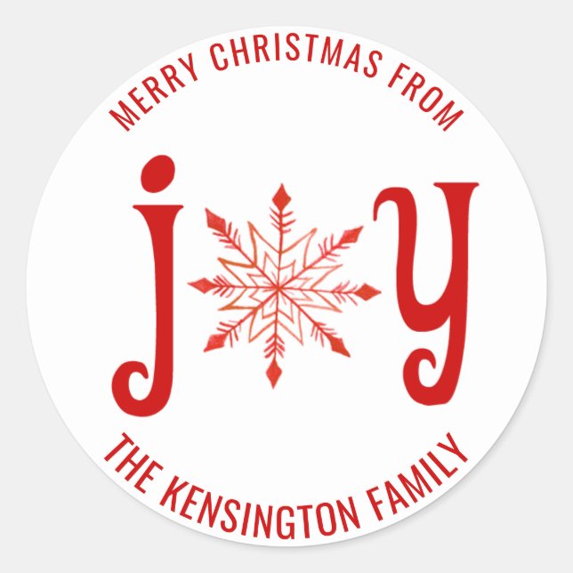 Christmas Joy Typografie Snowflake Umschlag Aufkle Runder Aufkleber (Vorderseite)