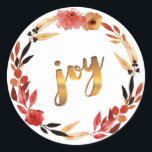 Christmas Joy Watercolor Wreath ID292 Runder Aufkleber<br><div class="desc">Ein wunderschöner Aquarelleffekt in Rot- und Goldtönen mit handgeschriebenem Skripttext von 'joy' in einem goldenen Farbverlauf. Suchen Sie ID292,  um weitere Produkte mit diesem Design zu sehen.</div>