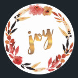 Christmas Joy Watercolor Wreath ID292 Runder Aufkleber<br><div class="desc">Ein wunderschöner Aquarelleffekt in Rot- und Goldtönen mit handgeschriebenem Skripttext von 'joy' in einem goldenen Farbverlauf. Suchen Sie ID292, um weitere Produkte mit diesem Design zu sehen.</div>
