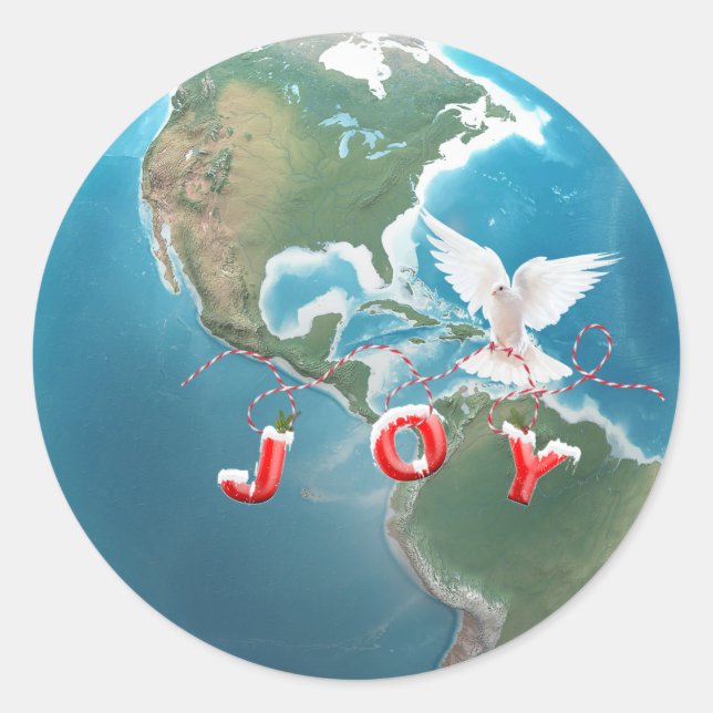 Christmas JOY White Dove auf Globe Runder Aufkleber (Vorderseite)