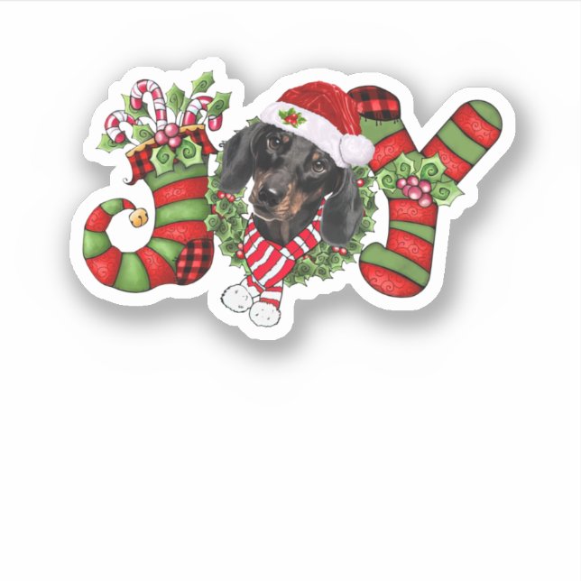 Christmas Joy Zwarf Strumpf Black Dackel Aufkleber (Vorderseite)