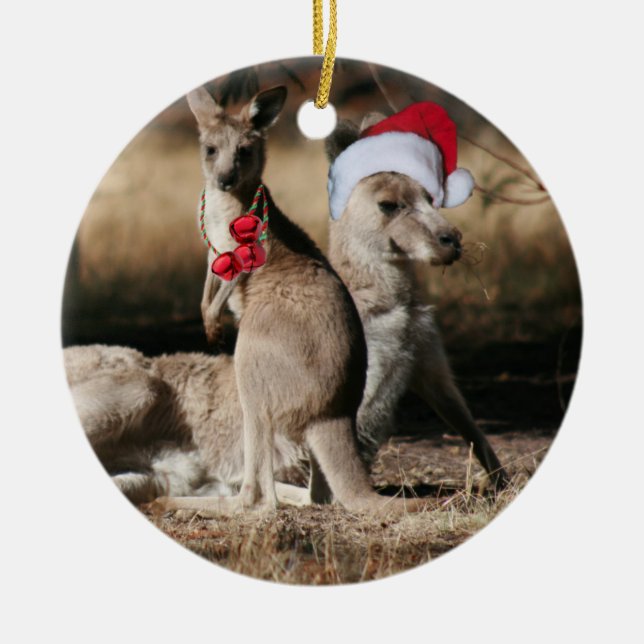 Christmas Kangaroos Australian Style Keramikornament (Vorne)