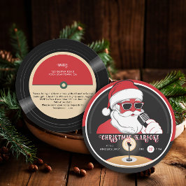 Christmas Karaoke Cool Santa Vintag Vinyl Record Einladung