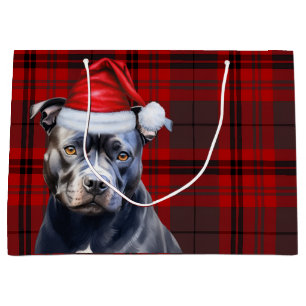 Christmas Kariert Bluenose Pitbull Dog Lover Große Geschenktüte