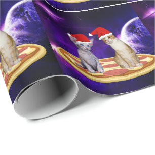CHRISTMAS KATZE IM RAUM PIZZA WRAPPING PAPIER GESCHENKPAPIER