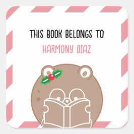 Christmas Kawaii Niedlich Hamster Booklover Buchze Quadratischer Aufkleber