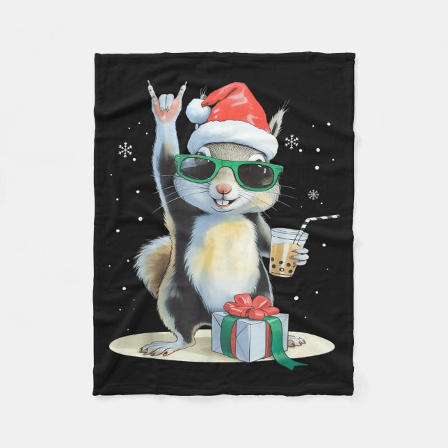 Christmas Kawaii Squirrel Bubble Tea Boba Squirrel Fleecedecke (Vorderseite)