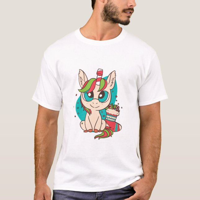 Christmas Kawaii Unicorn T-Shirt (Vorderseite)