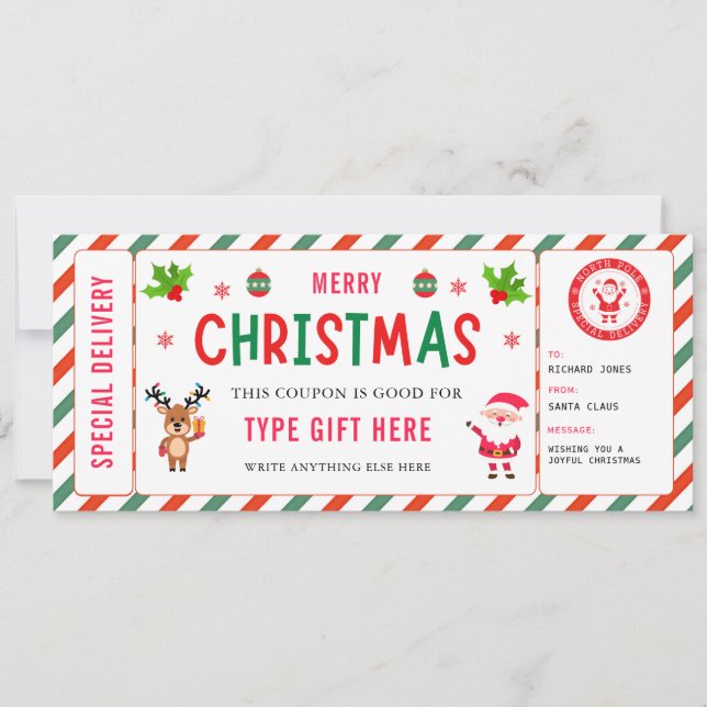 Christmas Kids Coupon Certificate Rudolph Santa Einladung (Vorderseite)