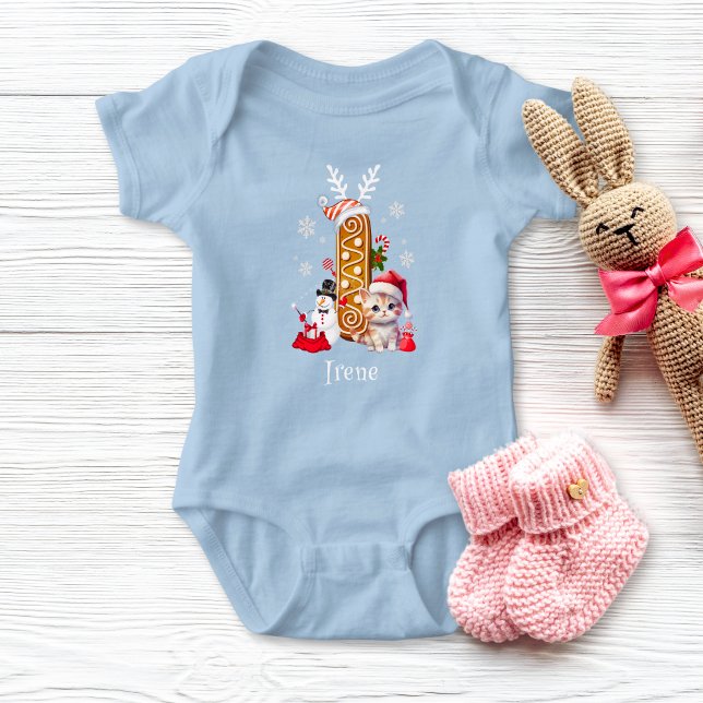 Christmas Kitten Gingerbrett Name Letter I Girl Baby Strampler (Von Creator hochgeladen)