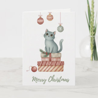 Christmas Kitten on Gift Boxes Card Karte