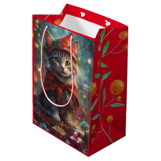 Christmas Kitten Red Small Geschenktasche Mittlere Geschenktüte