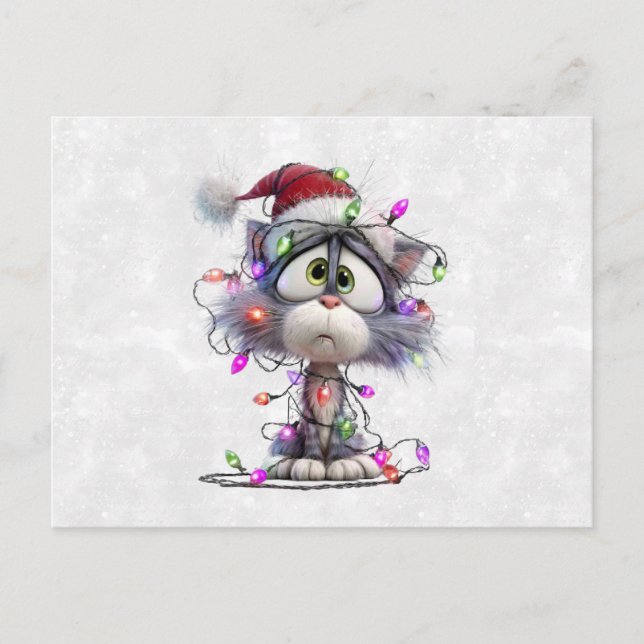Christmas Kitten tangled in Lights Postkarte (Vorderseite)