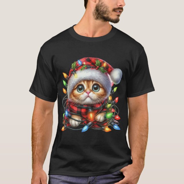 Christmas Kitten Watercolor T-Shirt (Vorderseite)