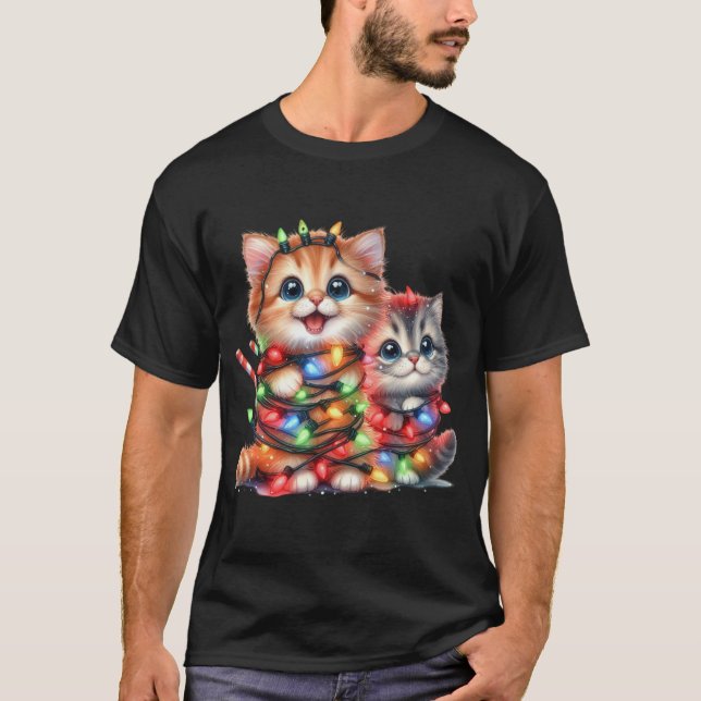 Christmas Kitten Watercolor T-Shirt (Vorderseite)