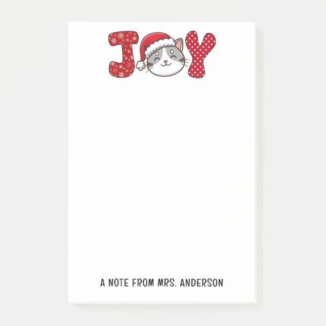 Christmas Kitty Cat "JOY" Custom Post-it Klebezettel (Vorderseite)