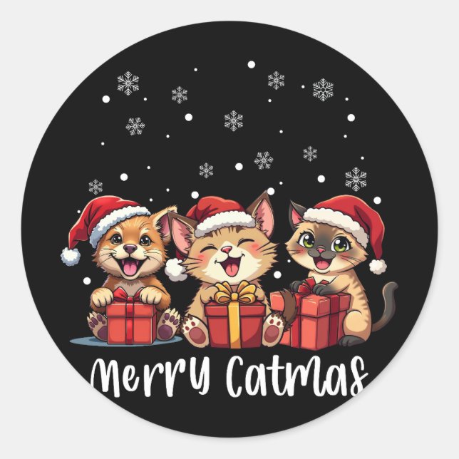 Christmas Kitty Cats Merry Catmas Runder Aufkleber (Vorderseite)