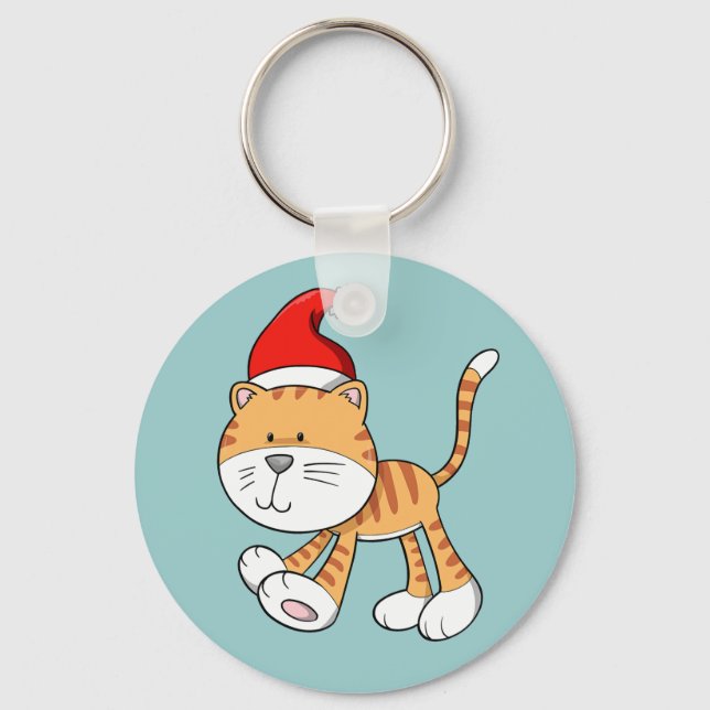 Christmas Kitty "Gizmo" Button Keychain Schlüsselanhänger (Vorderseite)