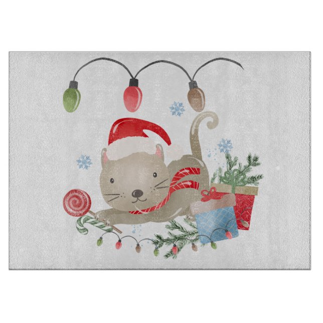 Christmas Kitty Glass Cutting Board Schneidebrett (Vorderseite)
