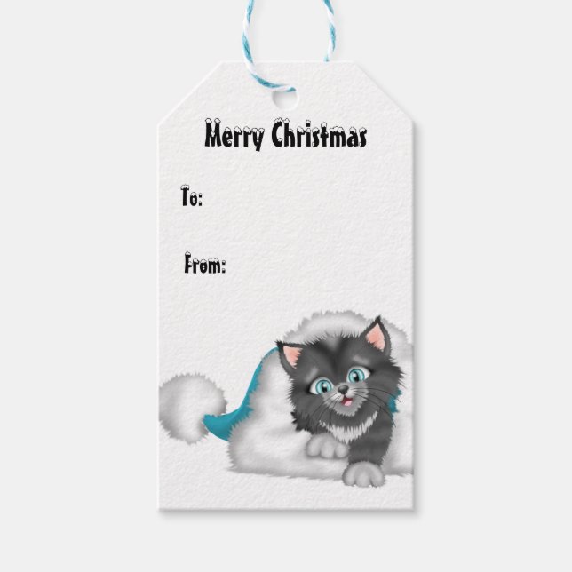 Christmas Kitty mit Blue Hat Geschenkanhänger (Vorderseite)