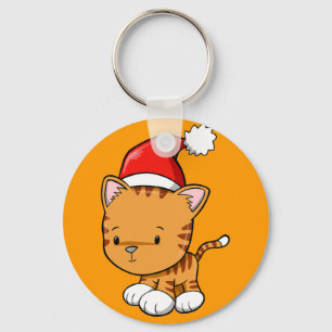 Christmas Kitty "Pumpkin" Button Keychain Schlüsselanhänger