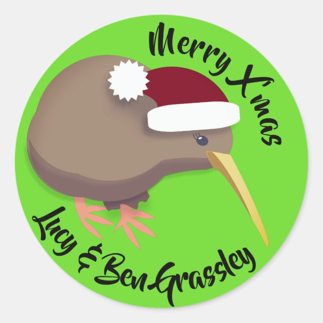 Christmas Kiwi Runder Aufkleber (Vorderseite)