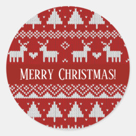Christmas Knitted Sweater Red and White Ornaments  Runder Aufkleber