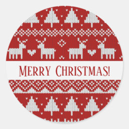 Christmas Knitted Sweater Red and White Ornaments  Runder Aufkleber