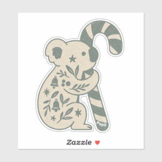 Christmas Koala with Candy Cane Aufkleber