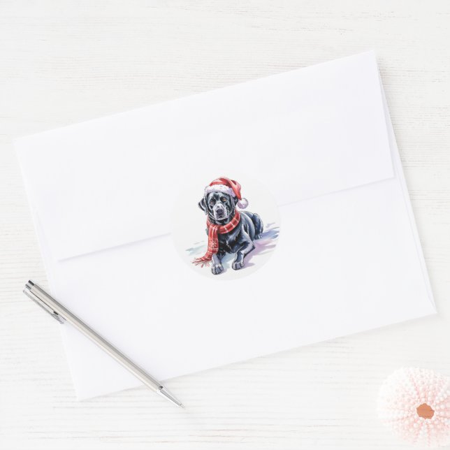  Christmas Labrador round sticker (Enveloppe)