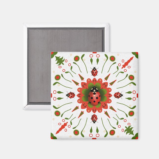 Christmas Ladybug Red White Green Magnet (Vorderseite/Rückseite)