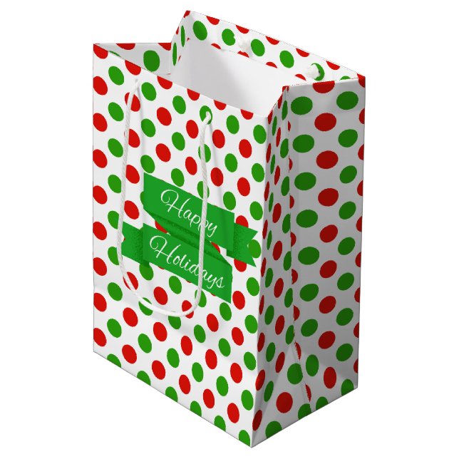 Christmas Large Polka Dot Pattern Geschenktasche Mittlere Geschenktüte (Vorderseite Schrägansicht)