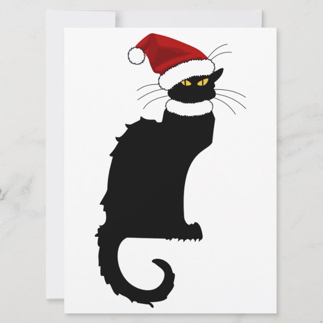 Christmas Le Chat Noir mit Weihnachtsmannmütze Einladung (Vorderseite)