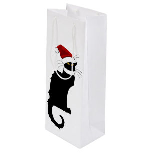 Christmas Le Chat Noir mit Weihnachtsmannmütze Geschenktüte Für Weinflaschen
