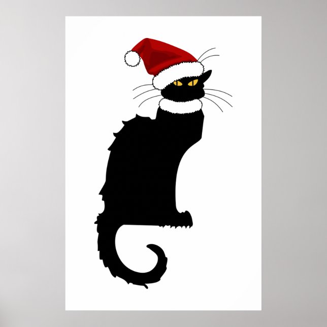 Christmas Le Chat Noir mit Weihnachtsmannmütze Poster (Vorne)