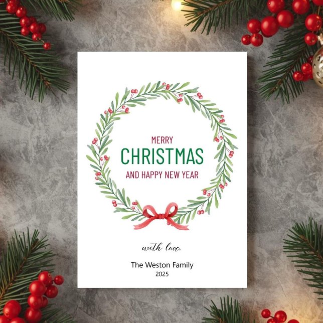 Christmas Leaves Wreath Holiday Card Feiertagskarte (Von Creator hochgeladen)