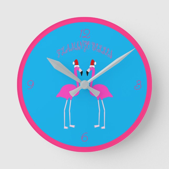 Christmas Lesbian Flamingos Flamingo Belles Runde Wanduhr (Vorderseite)