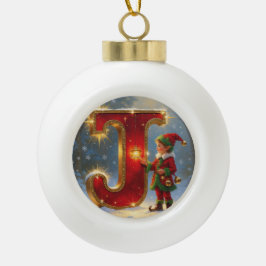 Christmas Letter J Ornament | Red Gold Monogram