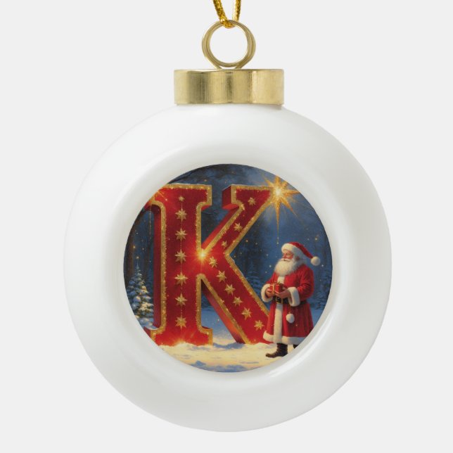 Christmas Letter K Ornament | Red Gold Monogram (Vorderseite)