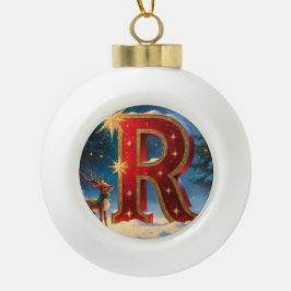 Christmas Letter R Ornament | Red Gold Monogram