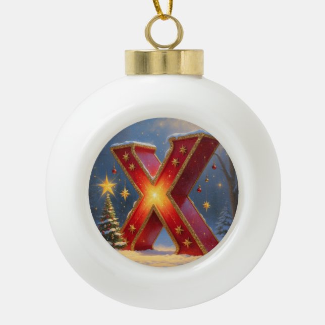 Christmas Letter X Ornament | Red Gold Monogram (Vorderseite)