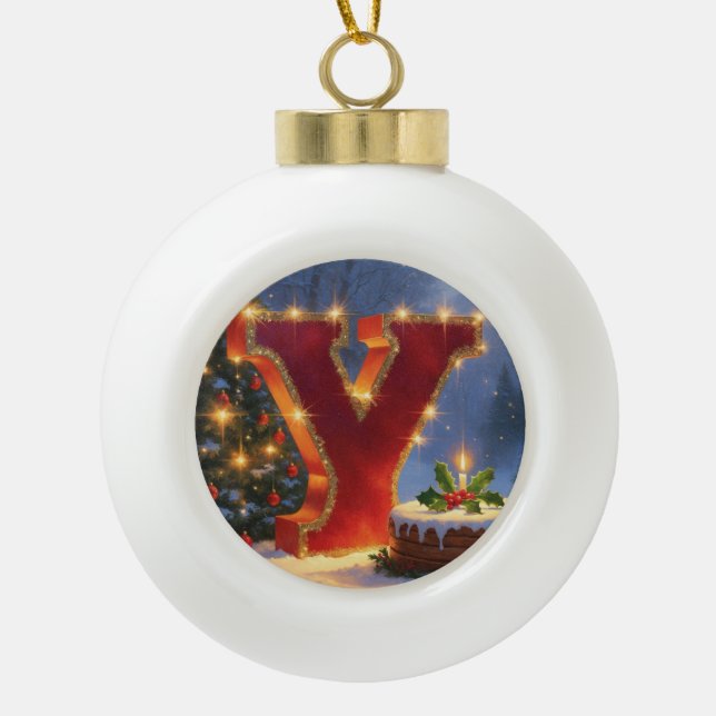 Christmas Letter Y Ornament | Red Gold Monogram (Vorderseite)