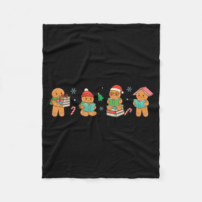 Christmas Library Gingerbread Man Books Lover Book Fleecedecke (Vorderseite)