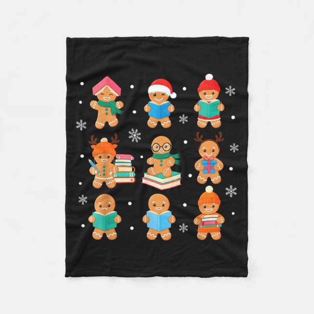 Christmas Library Gingerbread Man Books Lover Book Fleecedecke (Vorderseite)