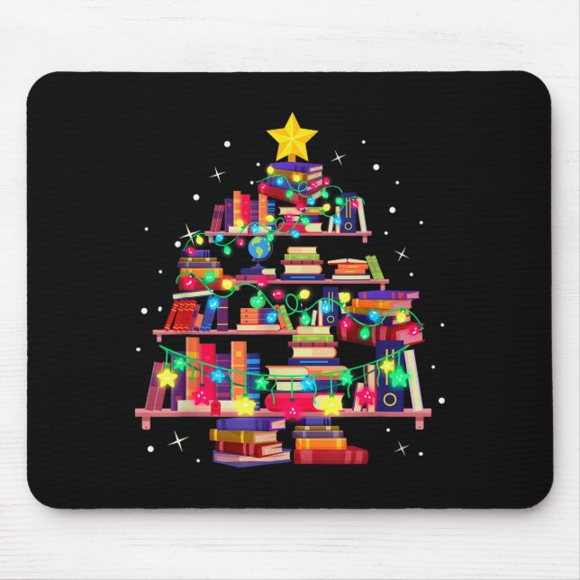 Christmas Library Tree Love Reading Books Nerd Tea Mousepad (Vorne)