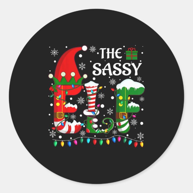 Christmas Light Family Matching Pajamas Sy Elf Xma Runder Aufkleber (Vorderseite)