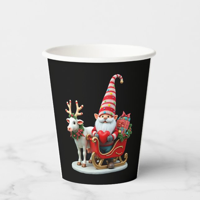 Christmas Light Gnome Santa Claus Riding Sleigh Hi Pappbecher (Vorderseite)