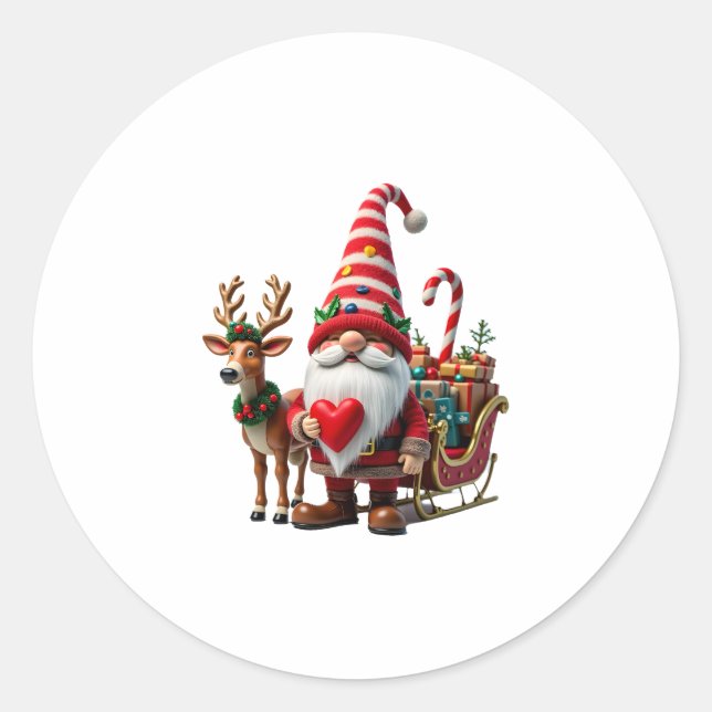 Christmas Light Gnome Santa Claus Riding Sleigh Hi Runder Aufkleber (Vorderseite)